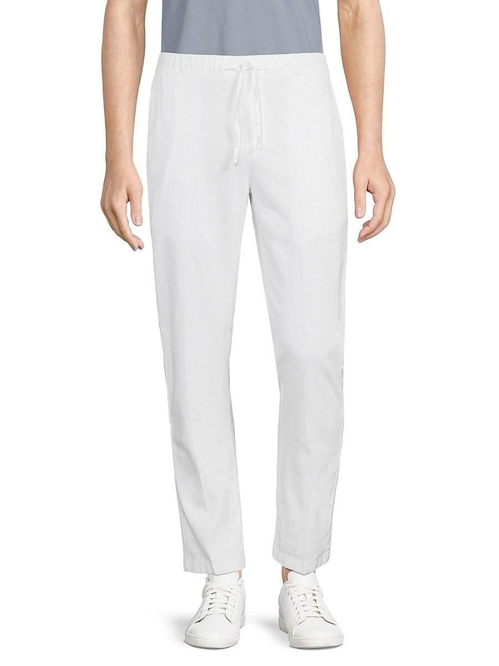Saks Fifth Avenue Men's Drawstring Linen Blend Pants - White - Size L